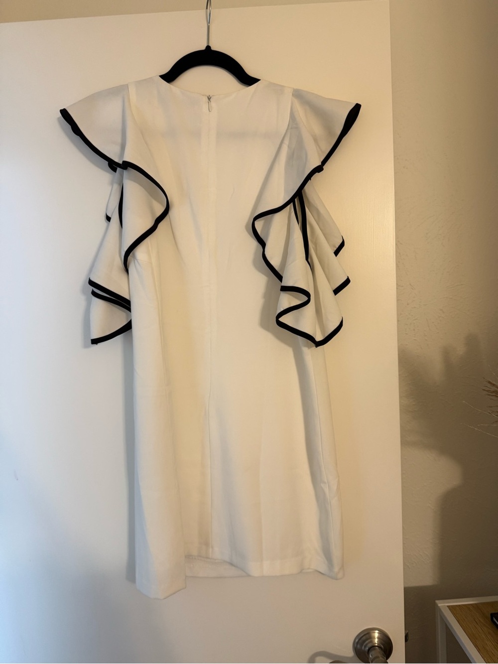 DO+BE White Mini Dress with Black Ruffle Trim - Picture 4 of 4